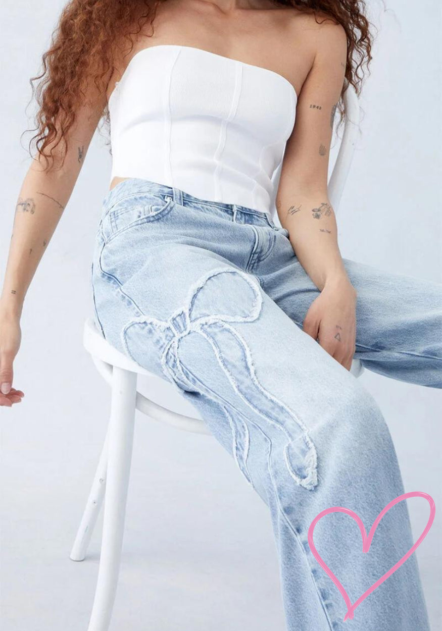 La'Féminine Bow Low Rise Baggy Jeans