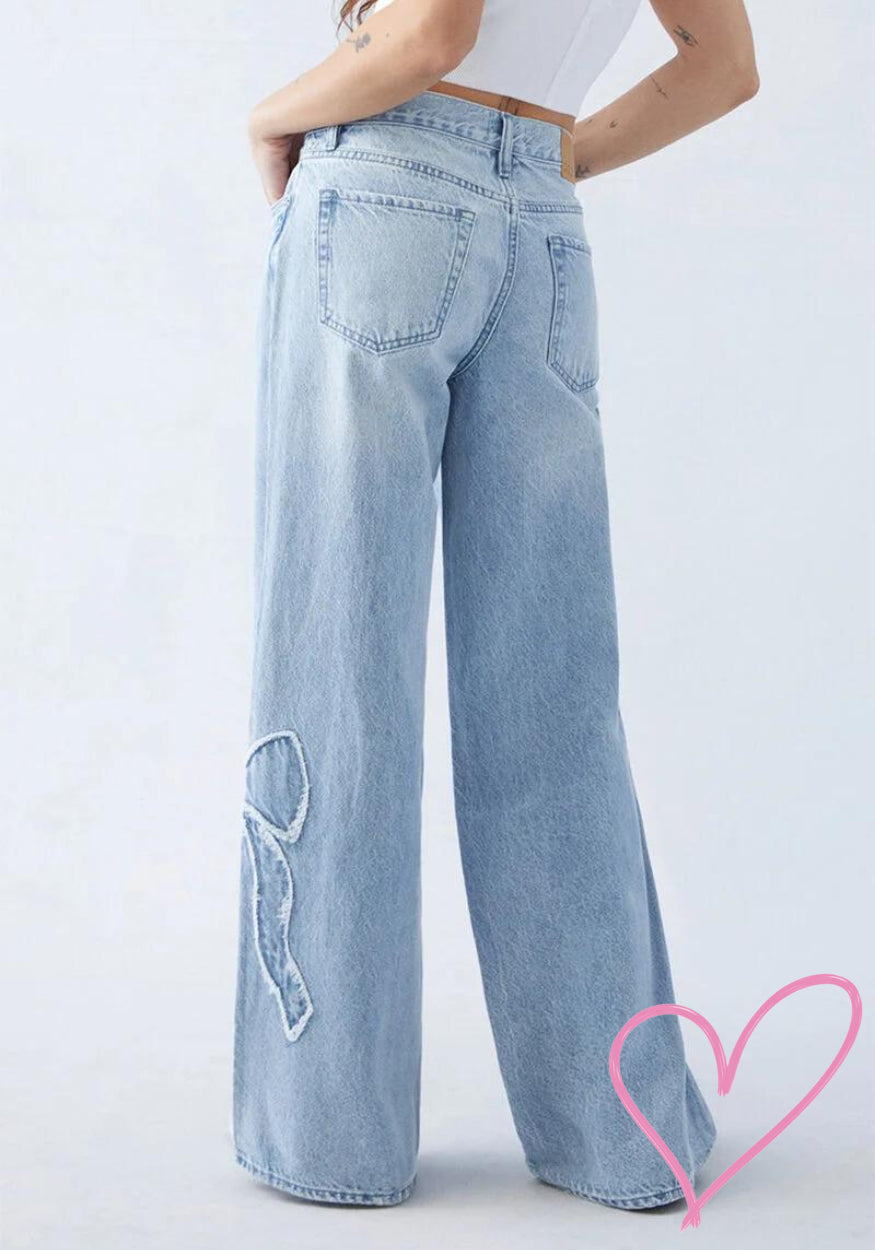 La'Féminine Bow Low Rise Baggy Jeans